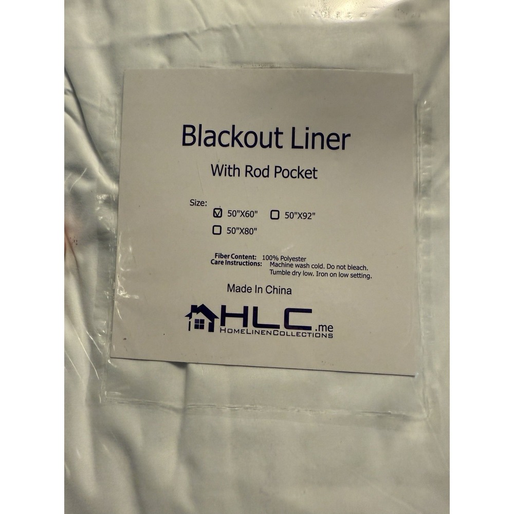 Blackout Liner With Rod Pocket 50x60 - 2 Panels Each Package!!